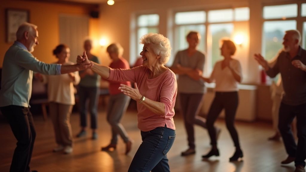 Skupiny seniorů tančící společně v moderním studiu